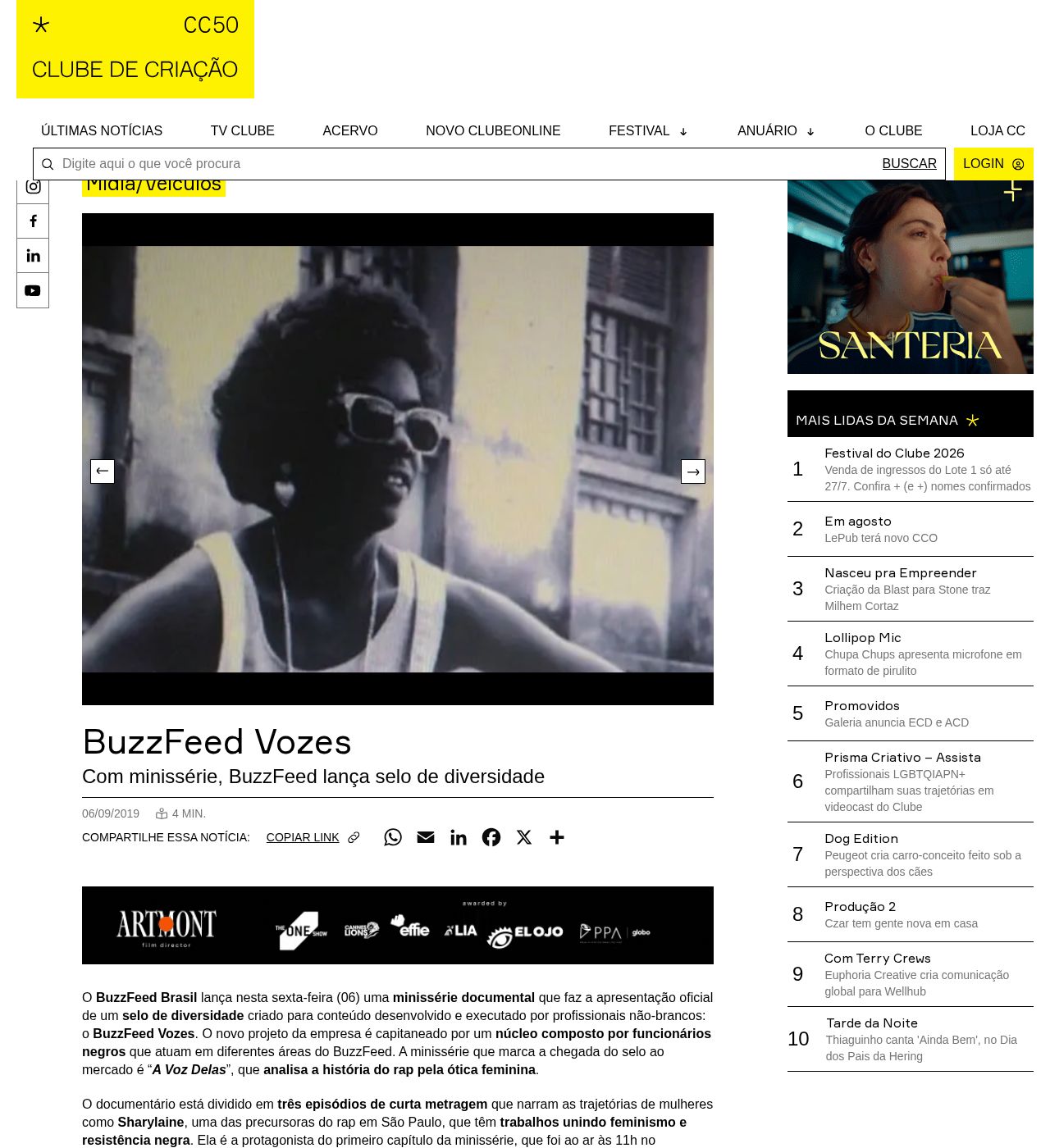 Matéria sobre o nascimento do BuzzFeed Vozes no Clube de Criação